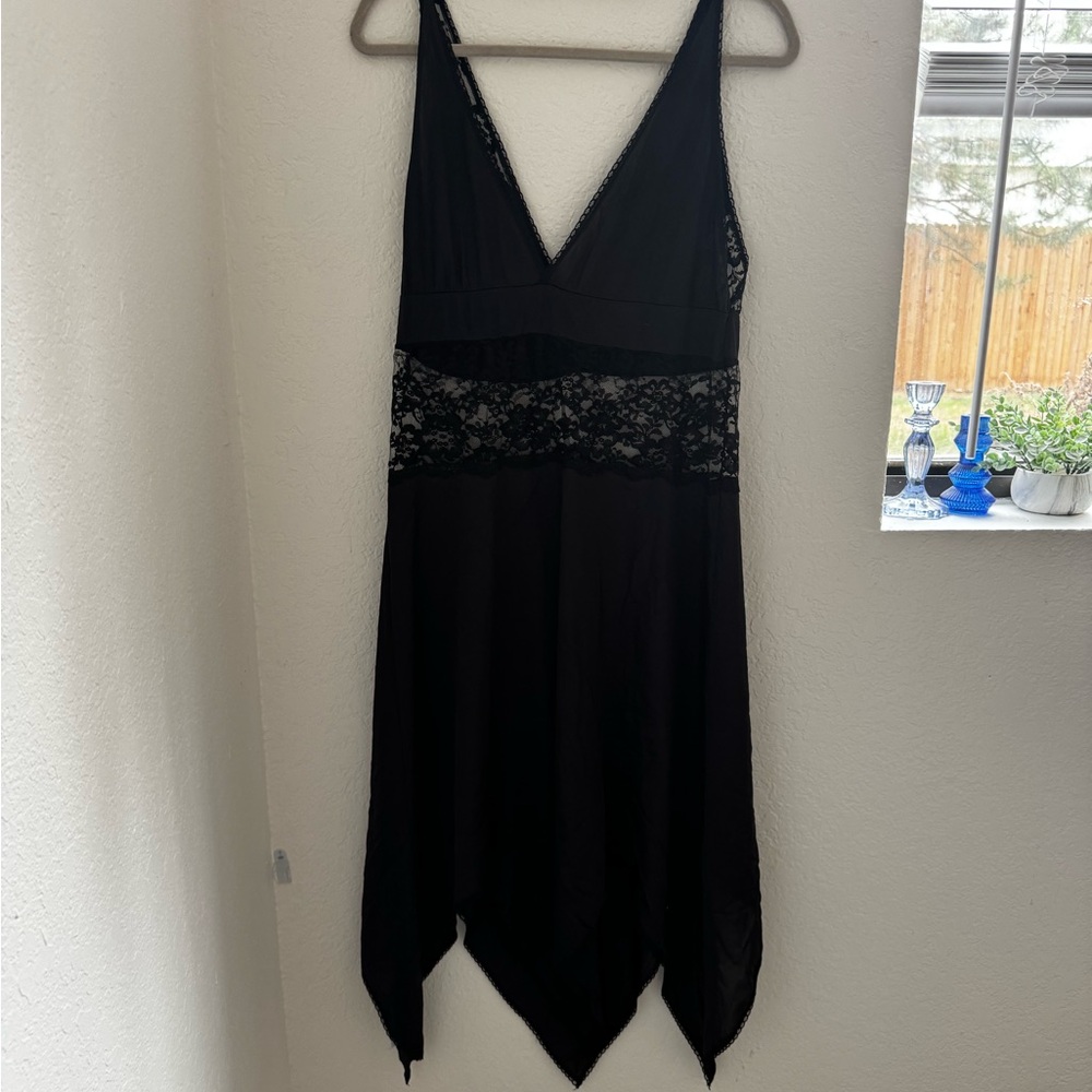 Black Lace-Trim V-Neck Women's Dress